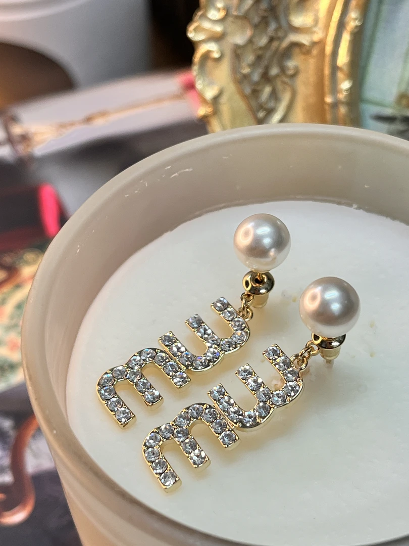 铜合金锆石耳饰 高贵气质风字母珍珠闪钻耳坠耳钉耳环