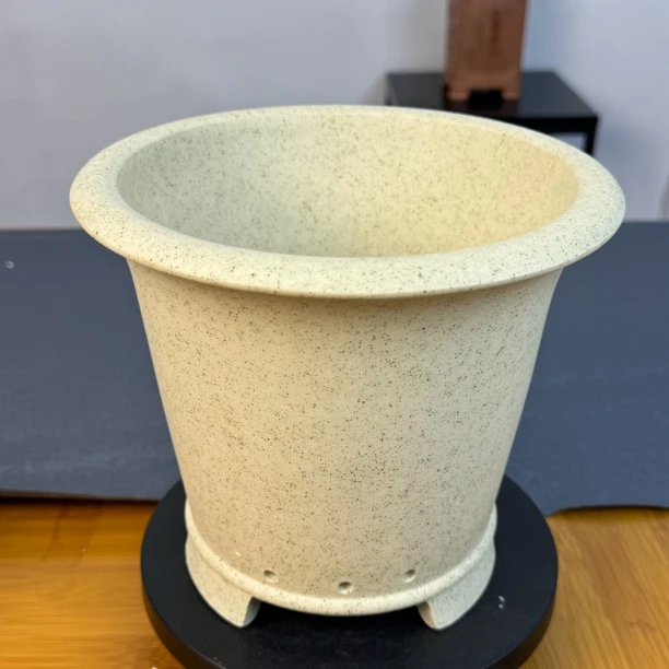 宜兴紫砂花盆雪花段圆口三足花盆16x15