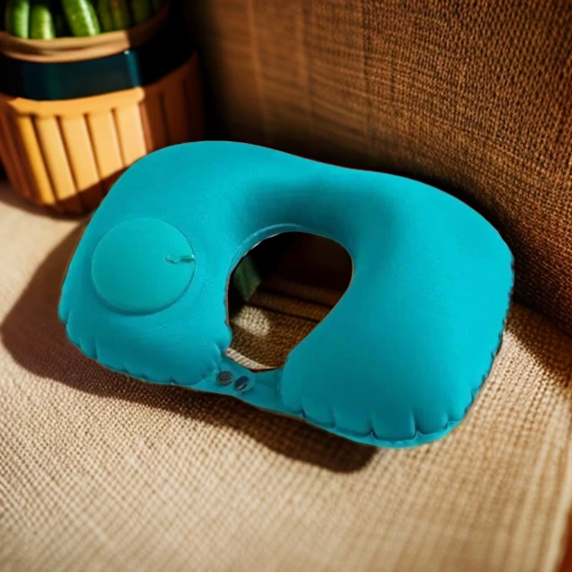 按压充气u型枕吹气便携旅行枕飞机脖子U形枕头颈部靠枕户外护yw