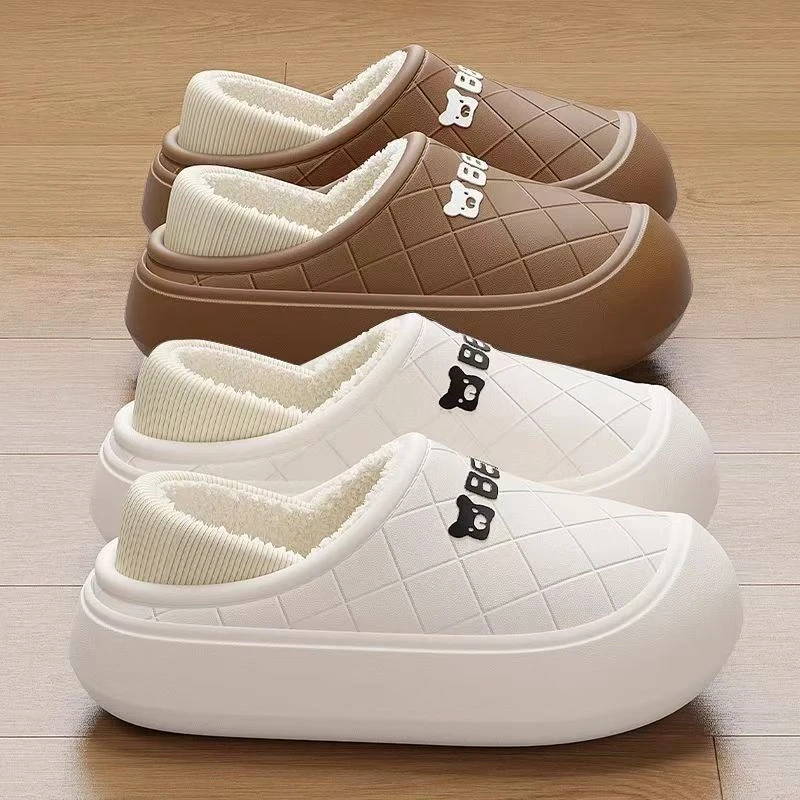 防水棉拖鞋女士冬季包跟室内家居家情侣外穿厚底踩屎感加绒棉yw