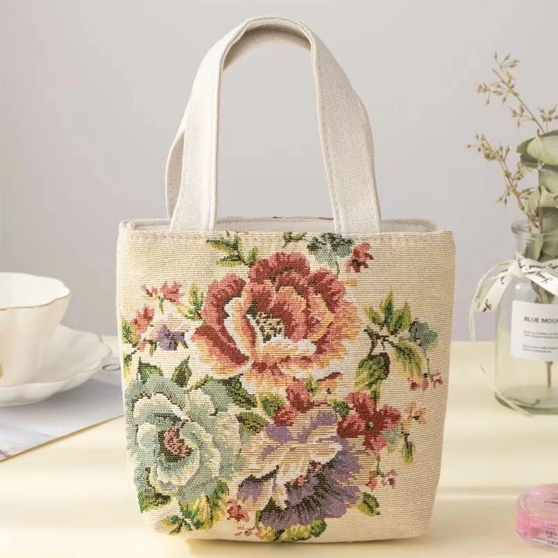 国潮刺绣手提包随身手拎包手机零钱包民族风双面提花手提袋钥yw