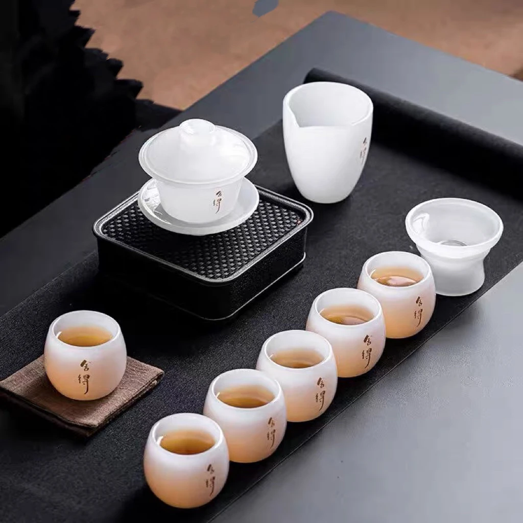 舍得汉白玉琉璃茶具2023新款家用高端功夫泡茶器一套现代轻奢礼品