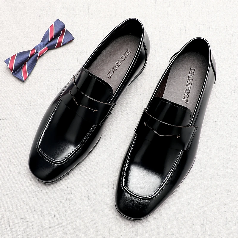 夏季男士乐福鞋真皮亮面百搭男鞋头层牛皮英伦风一脚蹬休闲皮鞋男