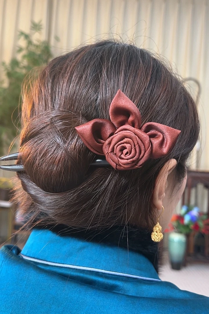 【盘花发簪】锦莨香云纱新中式发簪香云纱盘花手工发簪古风古典国风