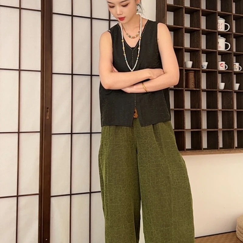 【君骁】锦莨新中式桑蚕丝龟裂纹马甲短款裤子双面两穿无袖夏季复古