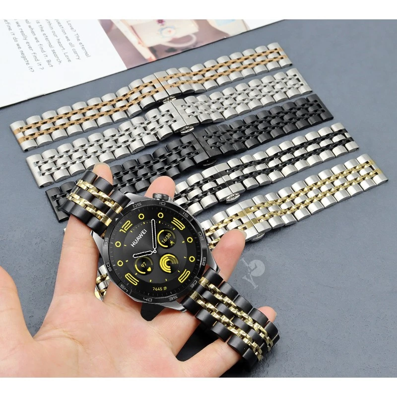 适用华为GT5手表GT2pro表带七珠不锈钢Watch3/4pro金属商务手链带