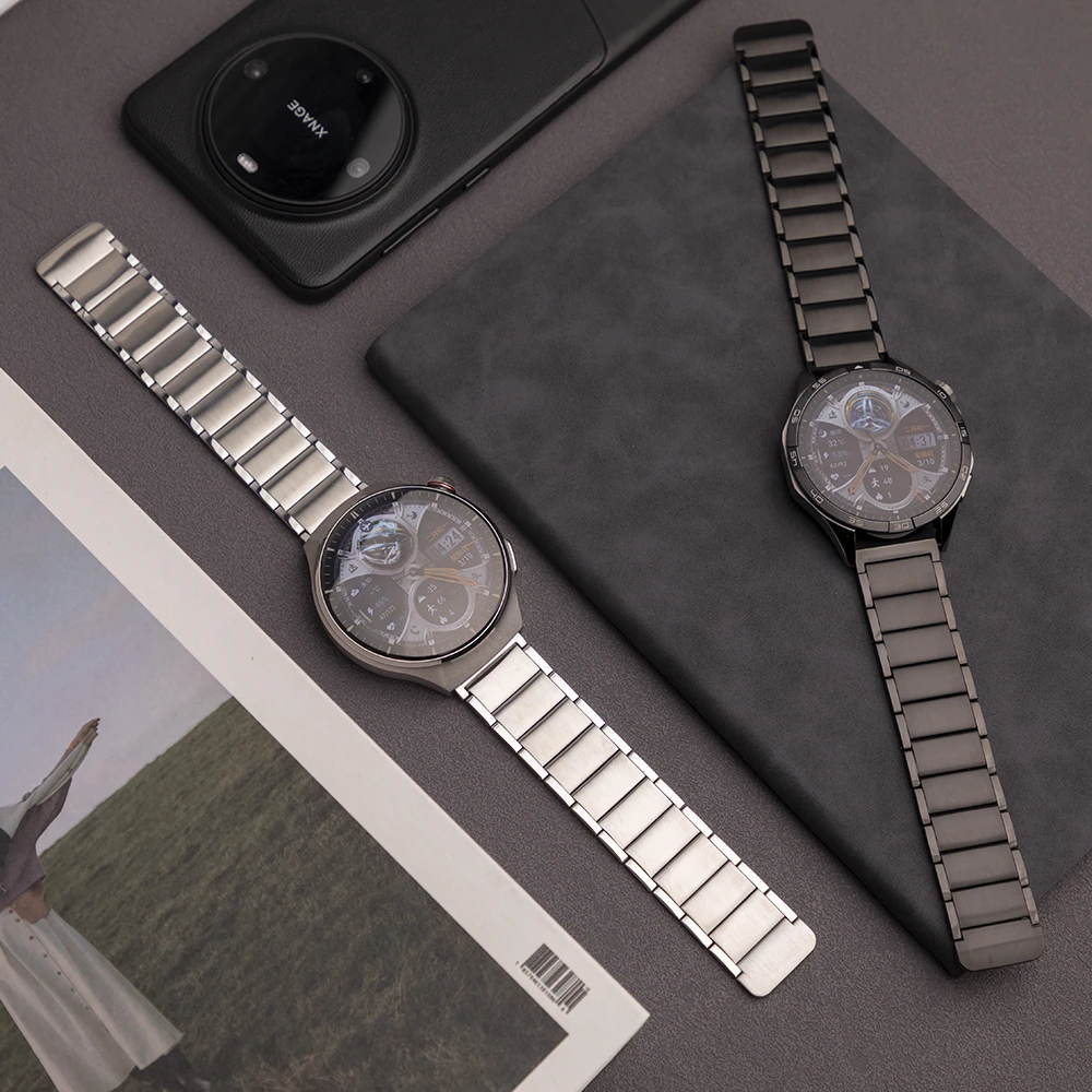 适用华为手表GT5不锈钢表带WATCH4金属磁吸钢链GT3高级感商务腕带