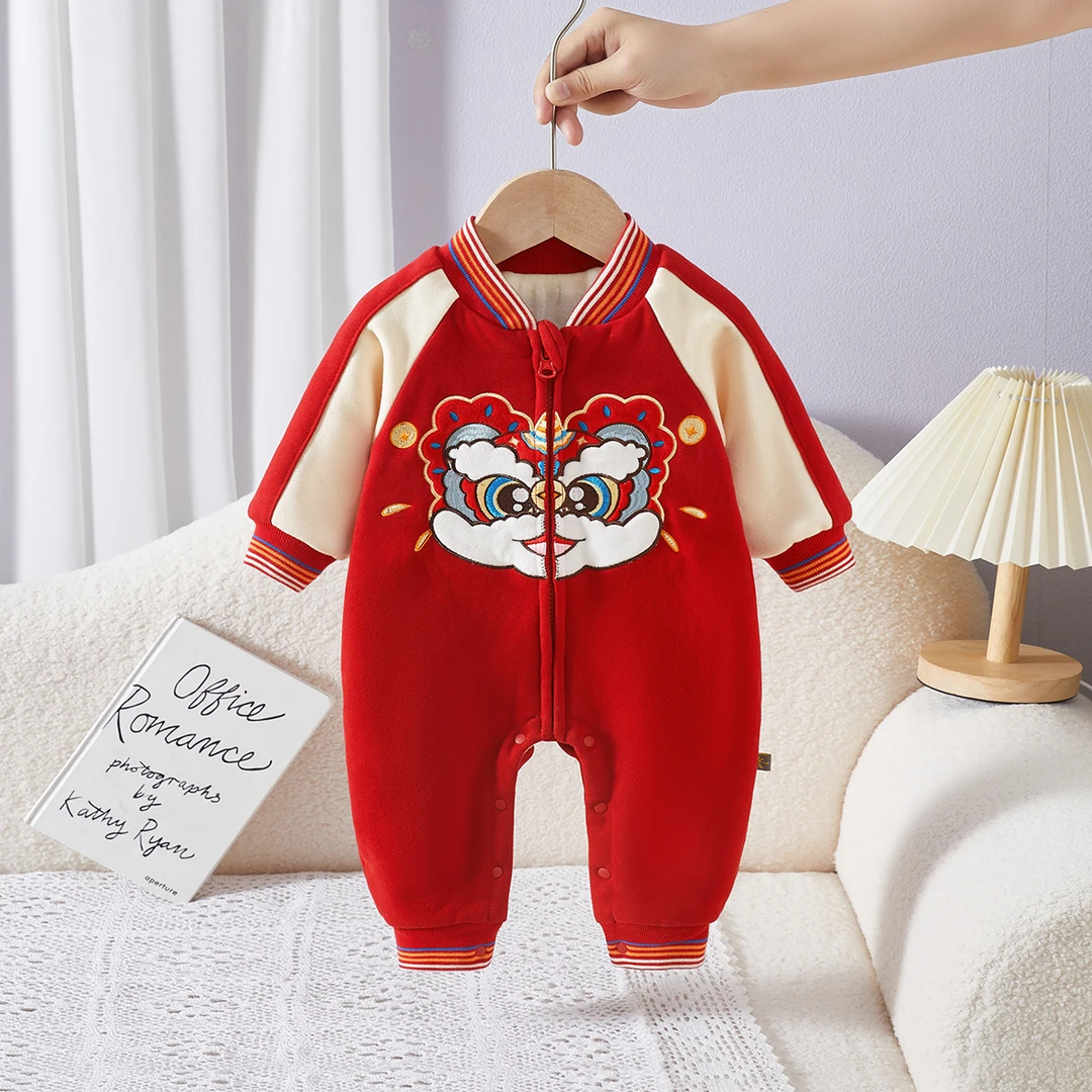 本印苏拉婴儿连体衣冬季老虎拜年服加绒宝宝连体衣过年服BQD3215