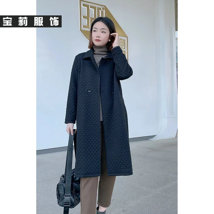 定制款净色大码葫芦花长款夹棉保暖棉服22813