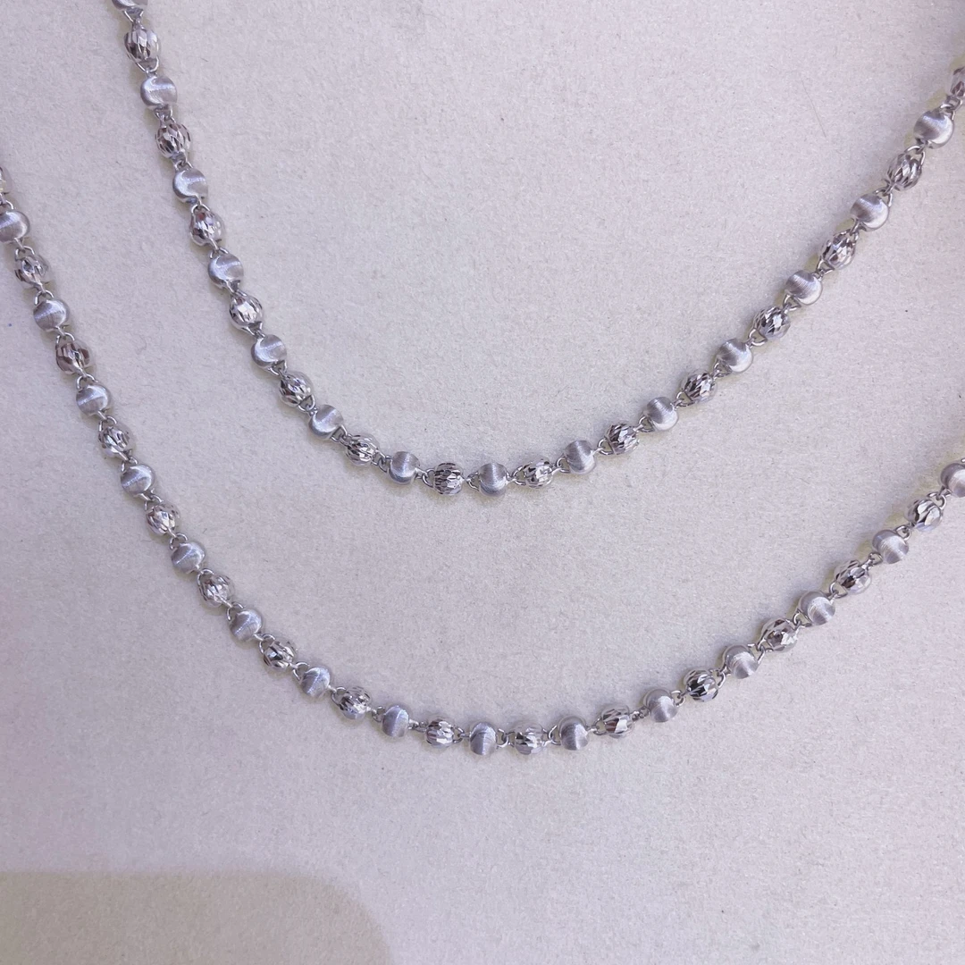 皓田铂金猫眼车花珠珠链PT950男士时尚项链百搭中古时尚款