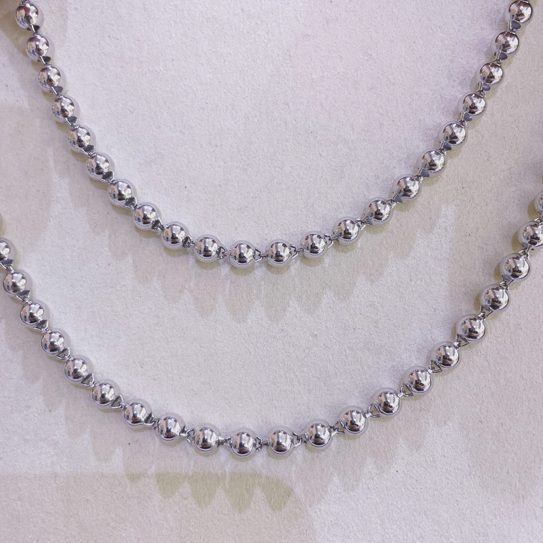 皓田铂金光面珠珠链PT950男士时尚项链百搭中古时尚款