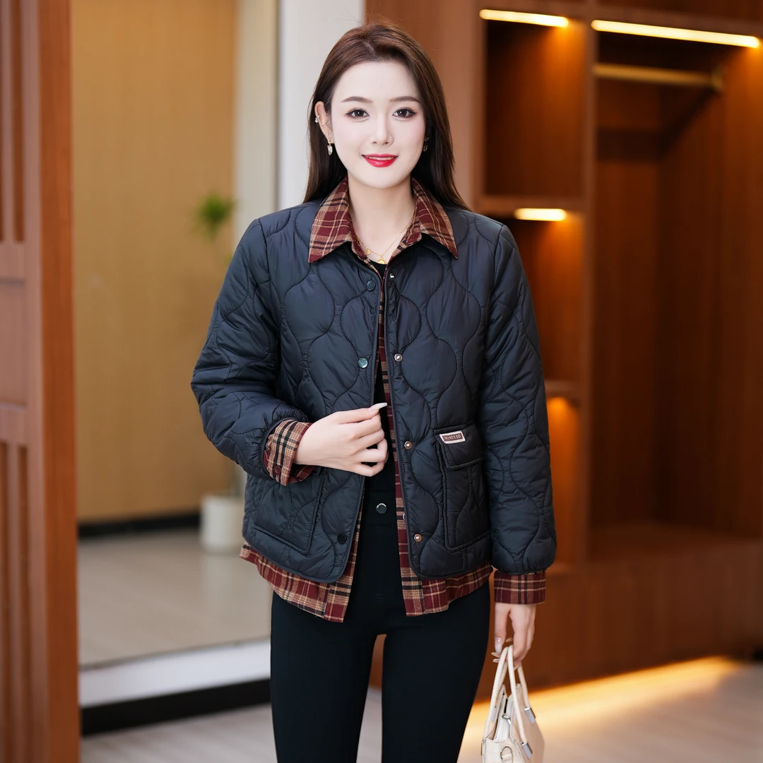 【时尚拼接假两件棉衣】冬季时尚休闲显瘦妈妈装韩版短款棉衣外套