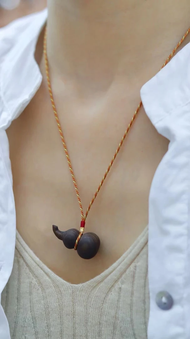 非金属布艺项链 新中式百搭木质葫芦编绳项链-A062