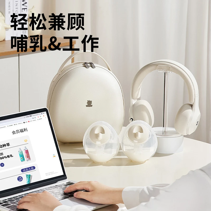 小白熊吸奶器免手扶双边吸奶器电动无痛全自动耳机挂脖吸奶器3058