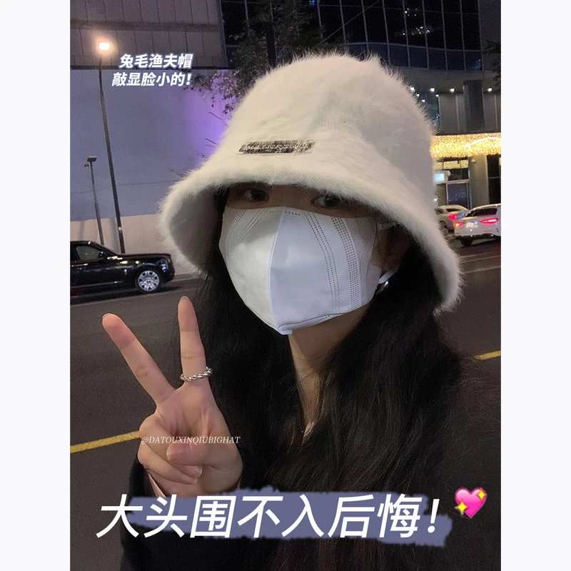 大头星球大头围兔毛渔夫帽洋气好看的女冬季显脸小网红百搭insDB
