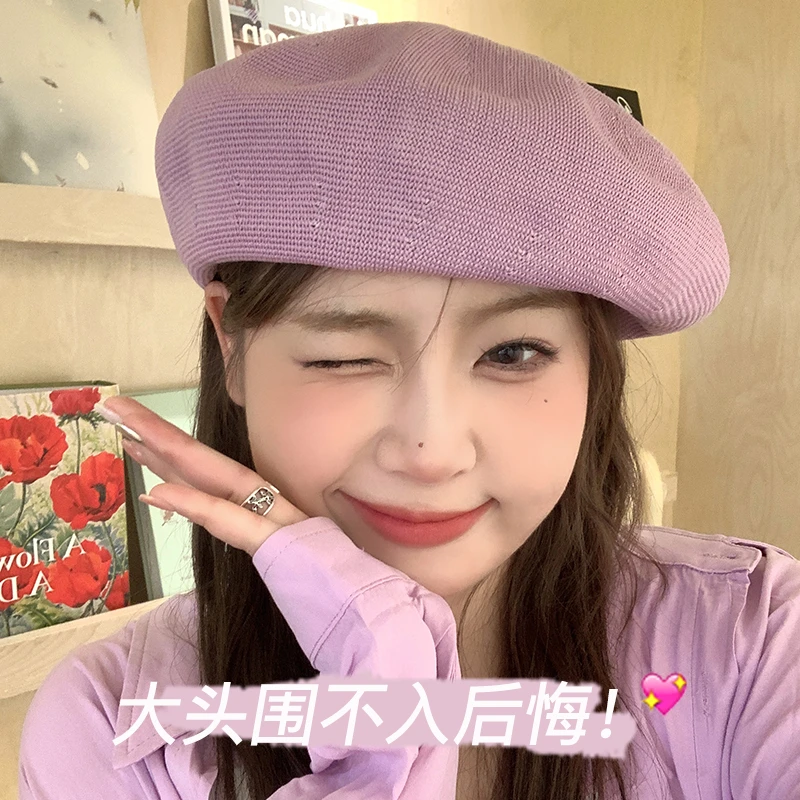 大头星球大头围复古百搭贝雷帽女洋气帽子秋季遮阳画家蓓蕾帽