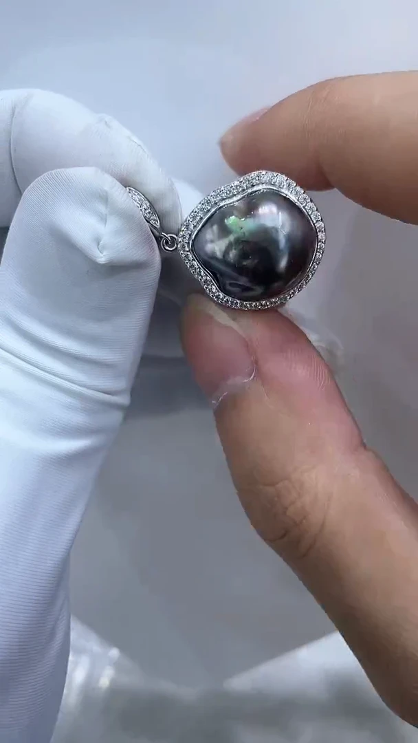 【闪购商品】海水珍珠吊坠(不含链)银S925镶嵌海水大溪地吊坠