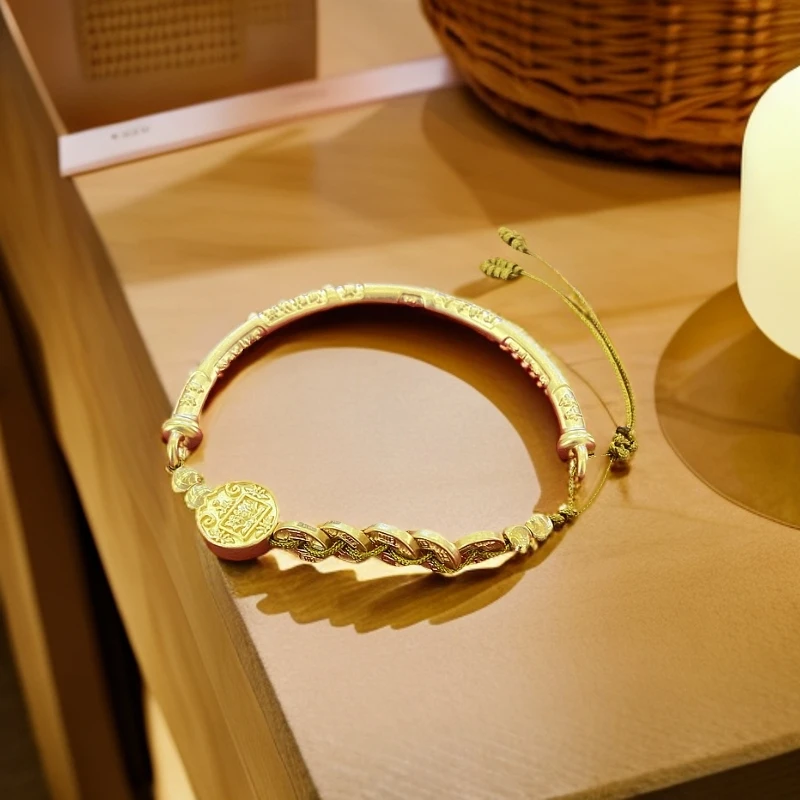 足金999吉言黄金半镯五路财神配转运珠五帝币