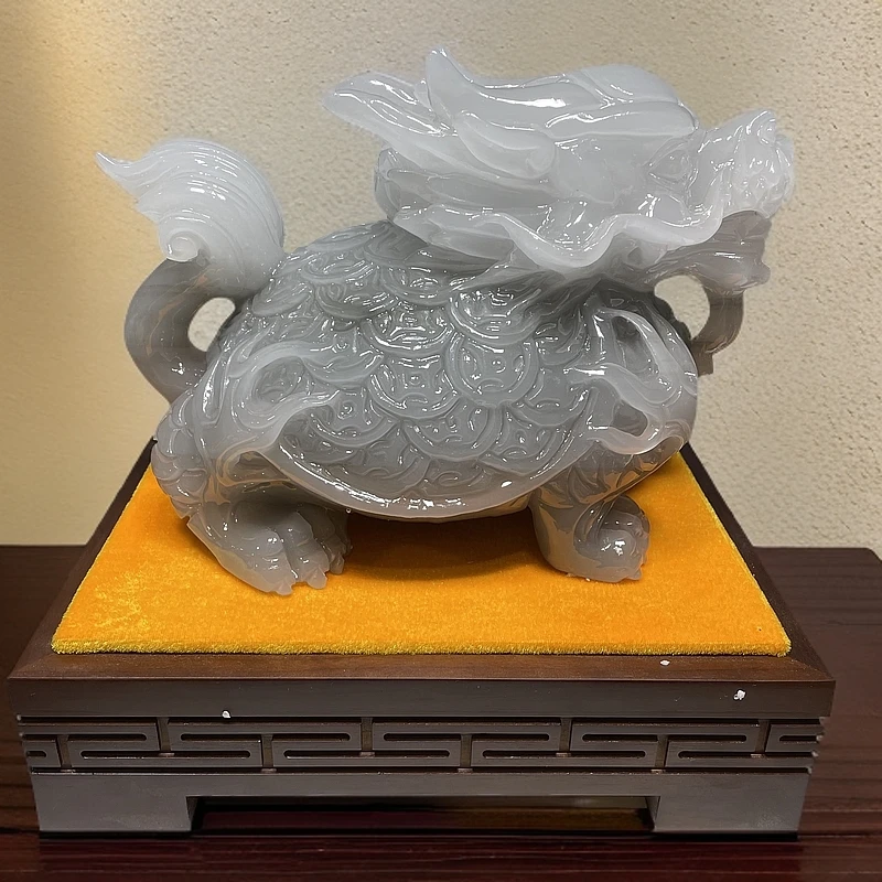 羊脂白水墨丹青现代简约龙龟摆件客厅玄关办公室高端装饰品