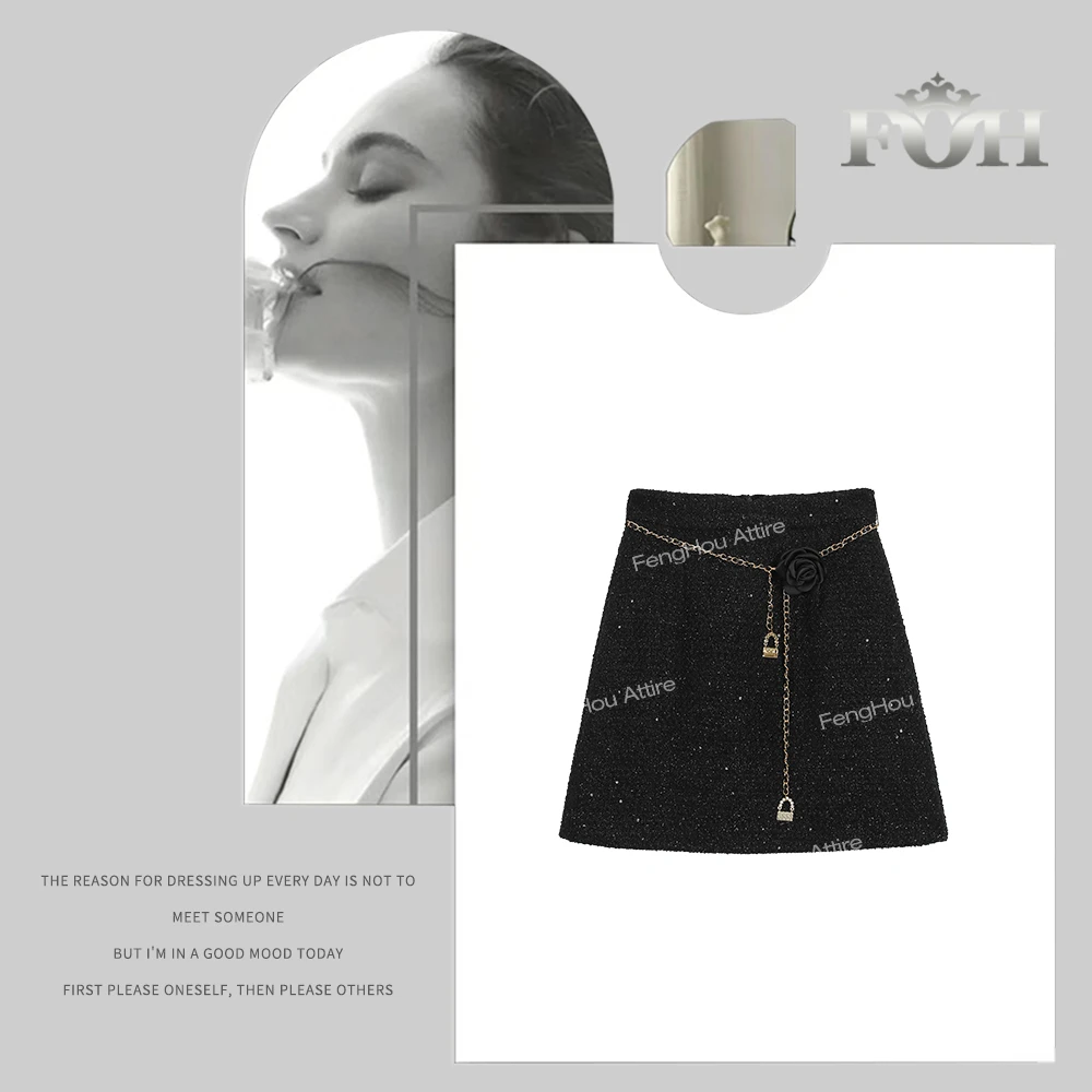 美人访【封后轻奢设计】2024春新款修身亮片爆闪链条短裙89999