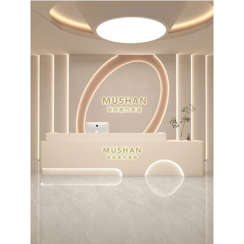 简约现代美容院收银台医美诊所前台服装店瑜伽馆吧台公司接待台桌