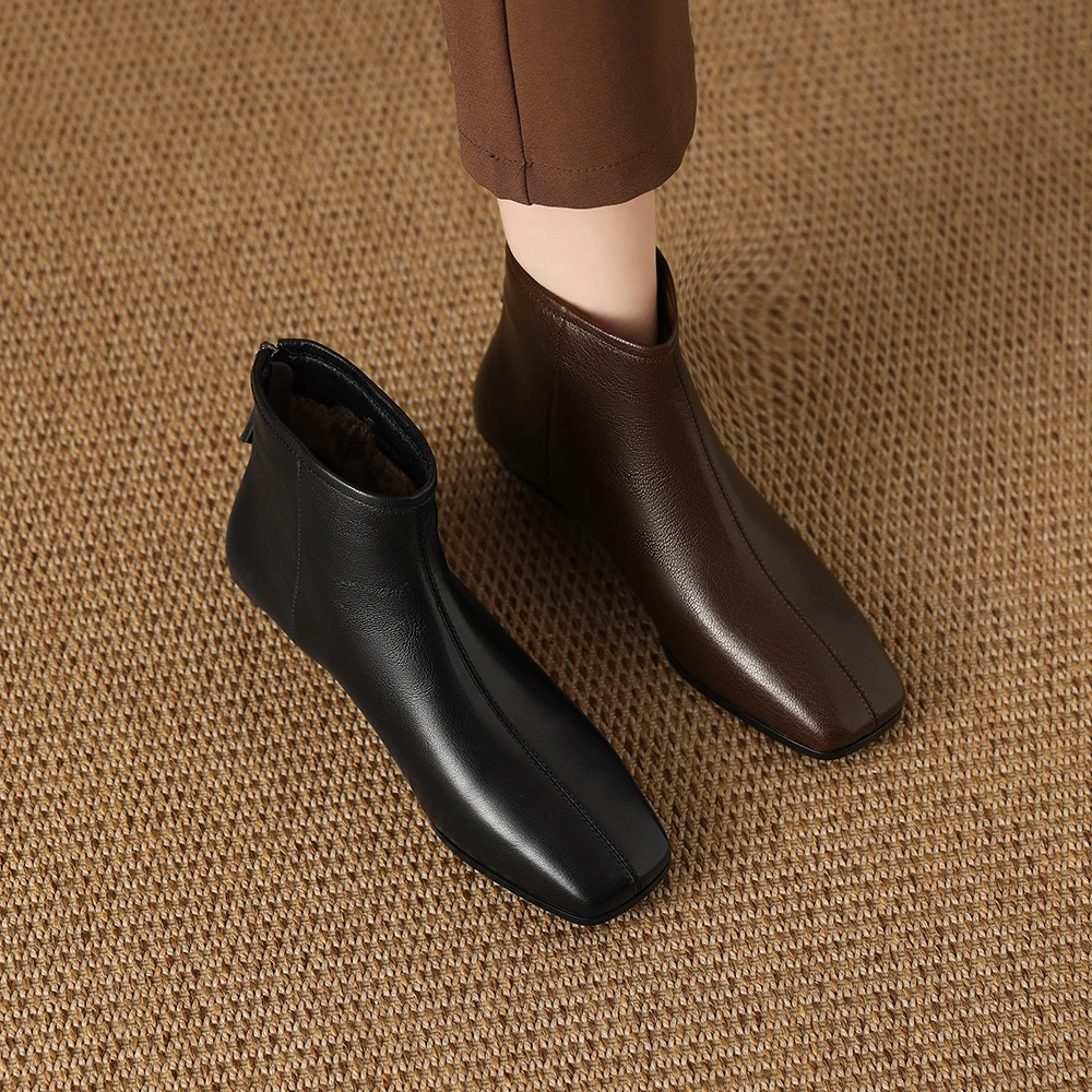 短靴女2024秋冬季新款短筒女靴坡跟真皮单靴低跟大码妈妈鞋1831-2