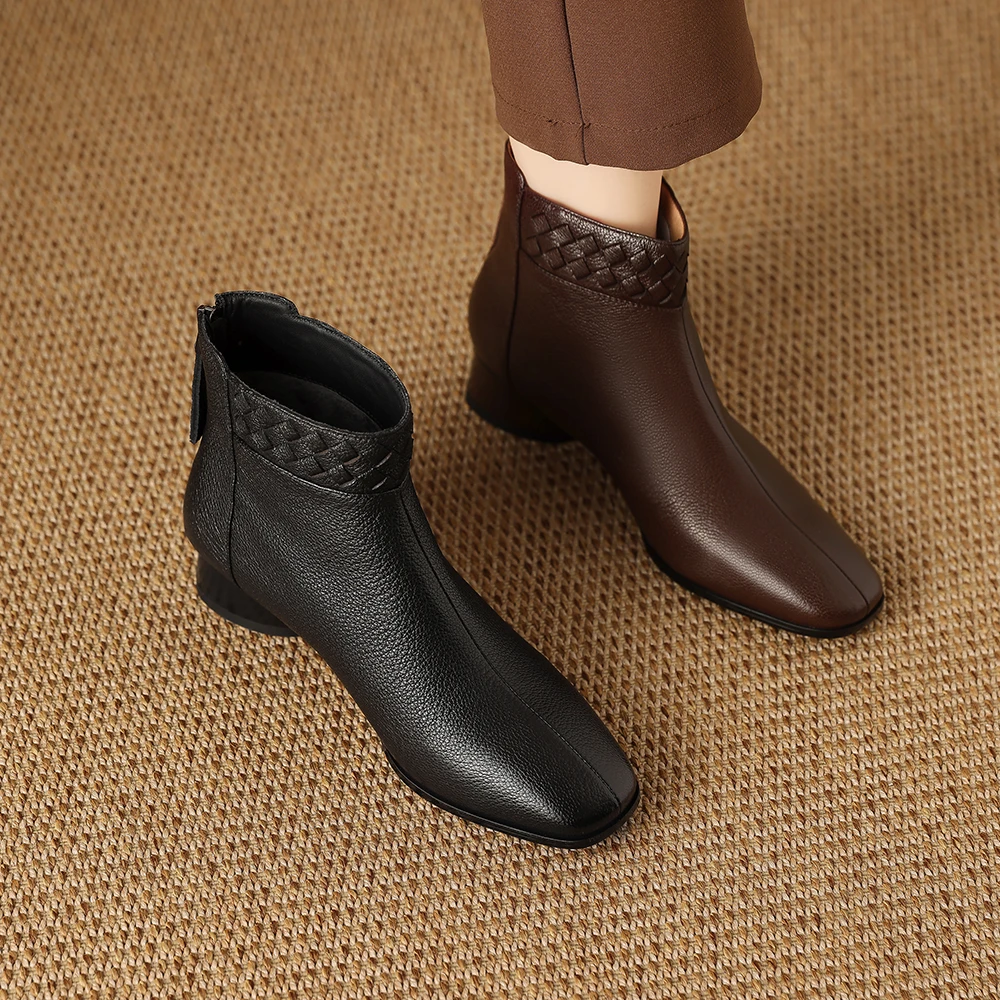 短靴女冬季新款粗跟中跟鞋短筒切尔西靴方头大码女鞋靴子H158-7