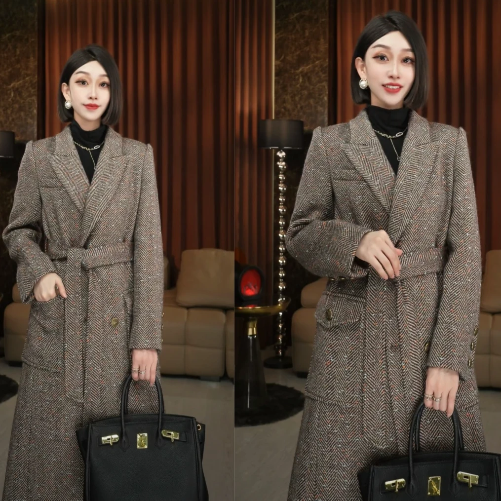 【秋水一色】金爷设计师气质显瘦修身过膝秋冬大衣A43285W