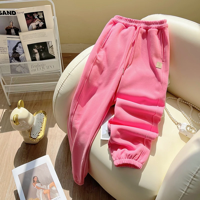 糖果色系薄款卫裤女春秋2025新款小个子高腰显瘦加厚束脚百搭裤子