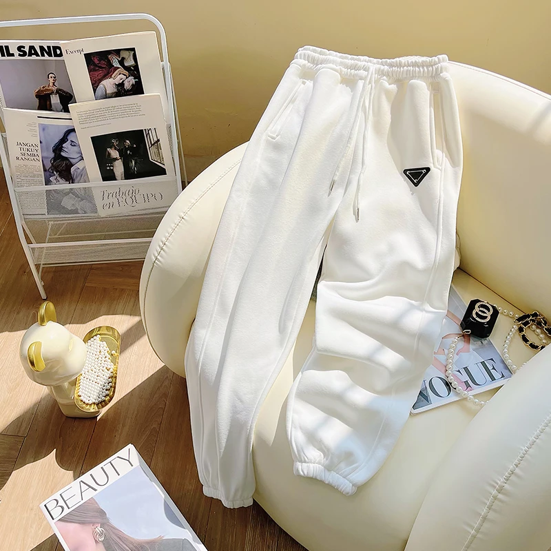 糖果色休闲运动卫裤女小个子显高加绒秋冬新款韩版九分束脚裤子潮