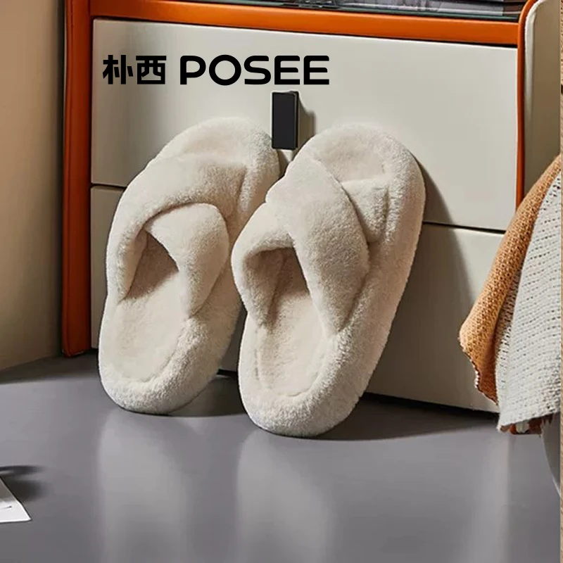 朴西夜漠保暖厚底冬天棉拖女士外穿毛拖防滑温暖居家毛绒棉拖鞋女