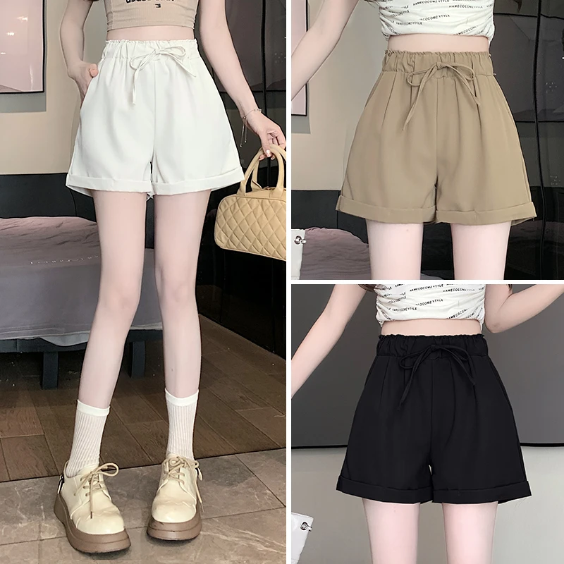 实拍2024夏季新款阔腿短裤女高腰薄款宽松直筒垂感凉凉休闲裤