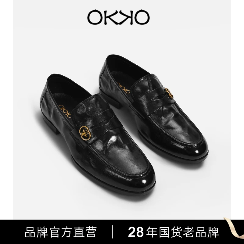 「头层牛皮」OKKO原创设计时尚百搭夏季意大利舒适一脚蹬皮鞋8798