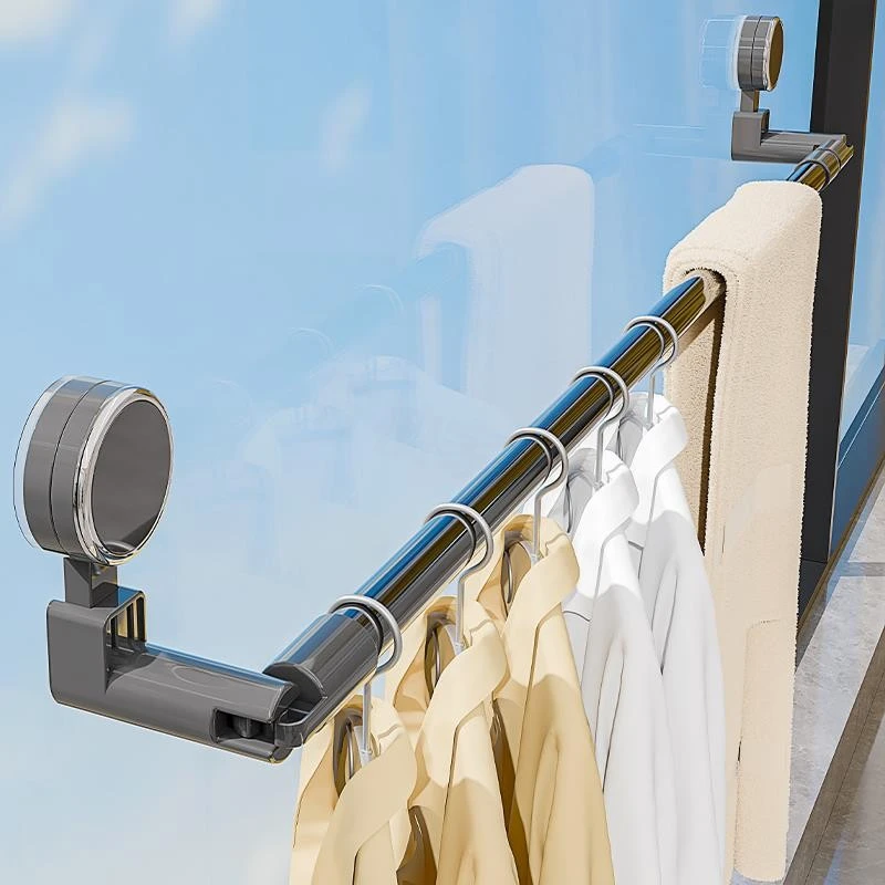 吸盘晾衣架伸缩晾衣杆家用免打孔阳台窗户飘窗室内晾衣晒被子神器