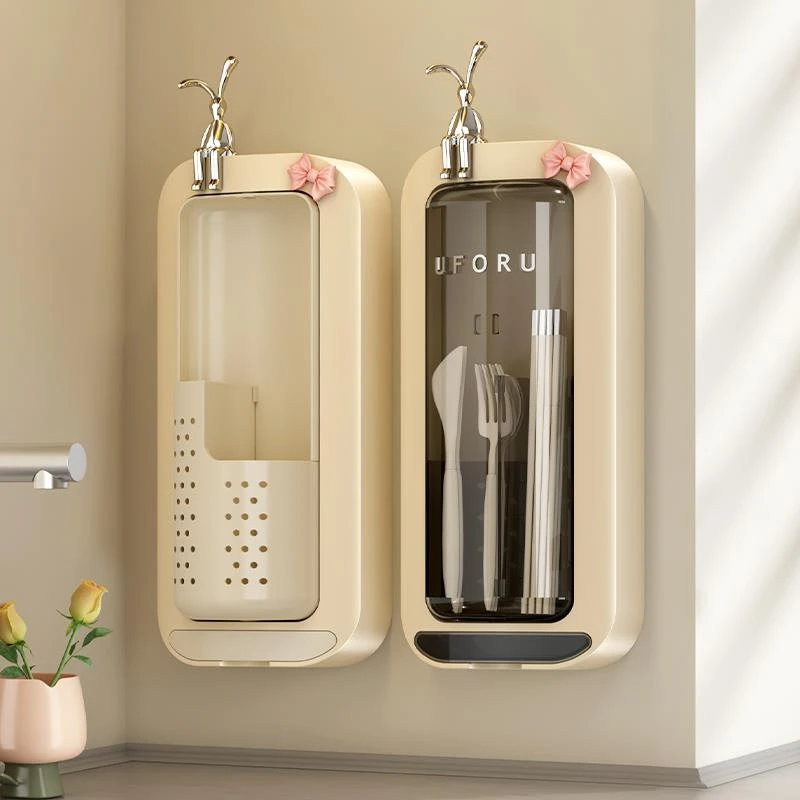 筷子收纳盒厨房筷子筒壁挂式家用旋转筷子篓放勺子筷笼沥水置物架