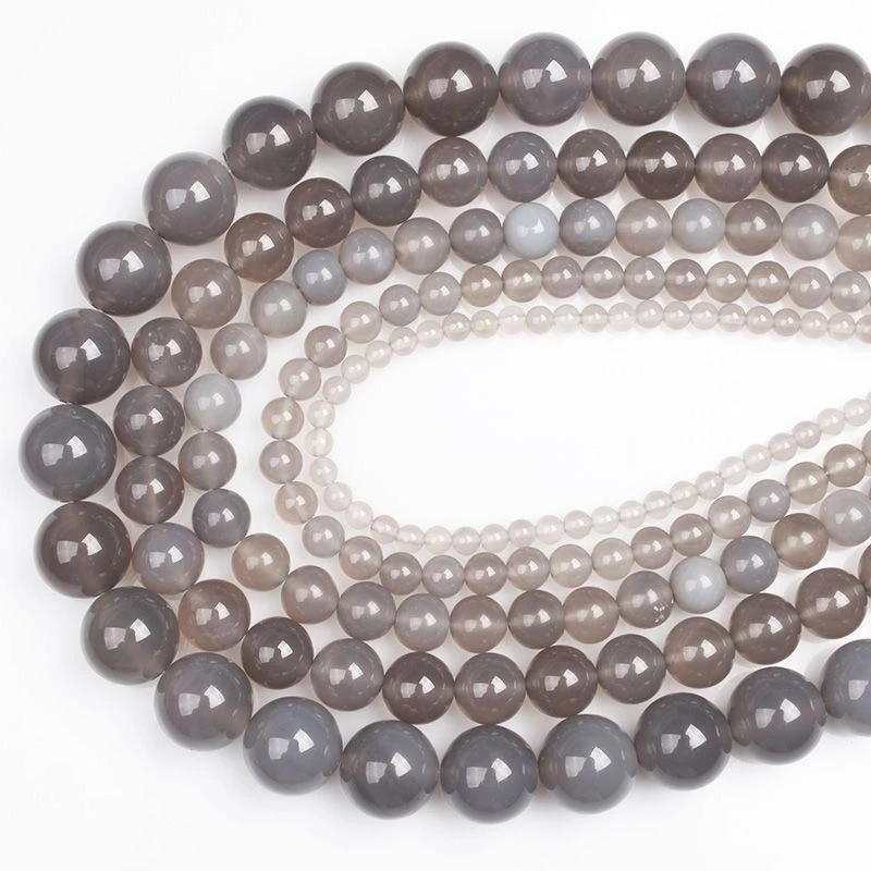 天然灰玛瑙散珠子圆珠diy串珠手链材料手工编织水晶饰品配件批发