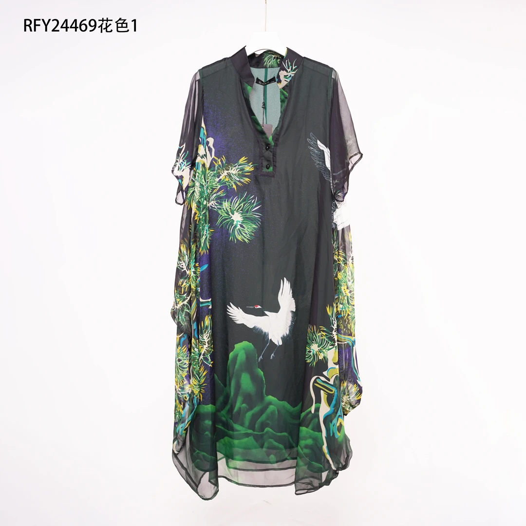 24469花色1  旗袍连衣裙469 时尚女士夏季黑色长款中国风印花重工