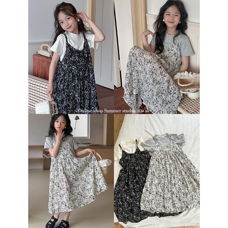 咸蛋小虾米童装2024年夏装新款韩国女童森系两件套碎花连衣裙