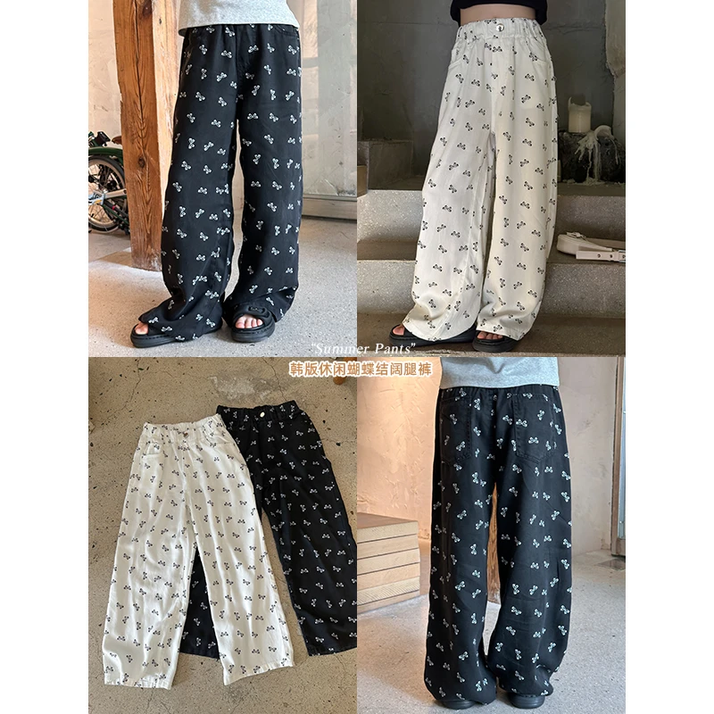 咸蛋小虾米童装2024年夏装新款韩国女童垂顺蝴蝶结休闲阔腿裤