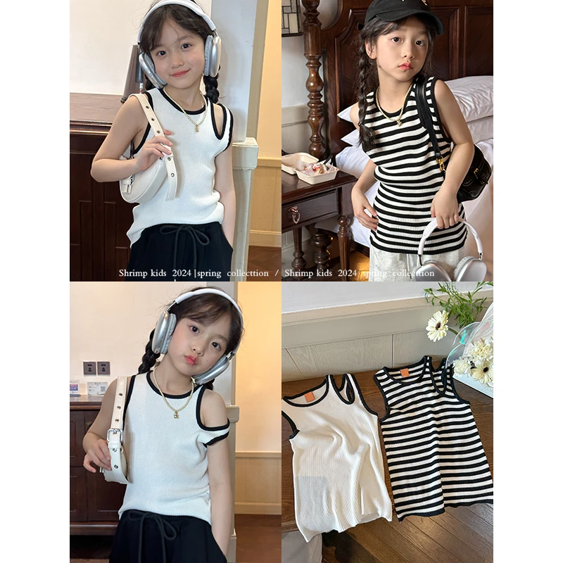 咸蛋小虾米童装2024年夏装新款韩国女童两色针织背心