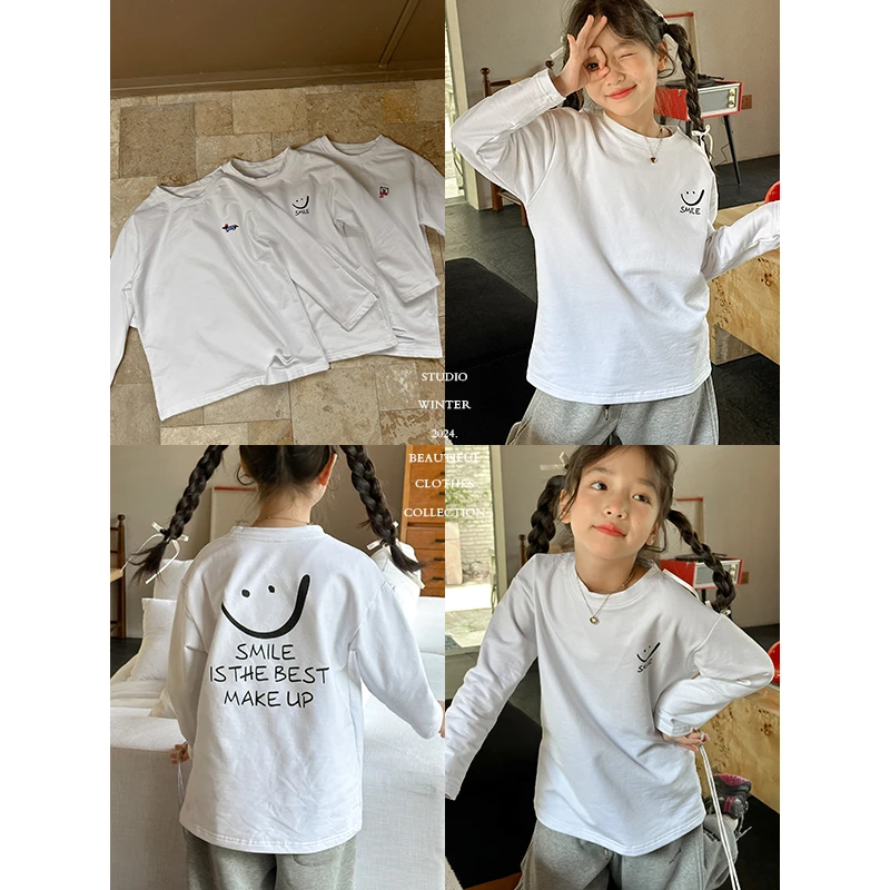 咸蛋小虾米童装2024冬装新款韩国女童抓绒实用基础款打底T恤
