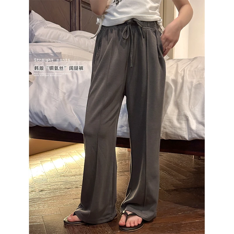 咸蛋小虾米童装2024年夏装新款韩国女童铜氨丝垂顺阔腿裤