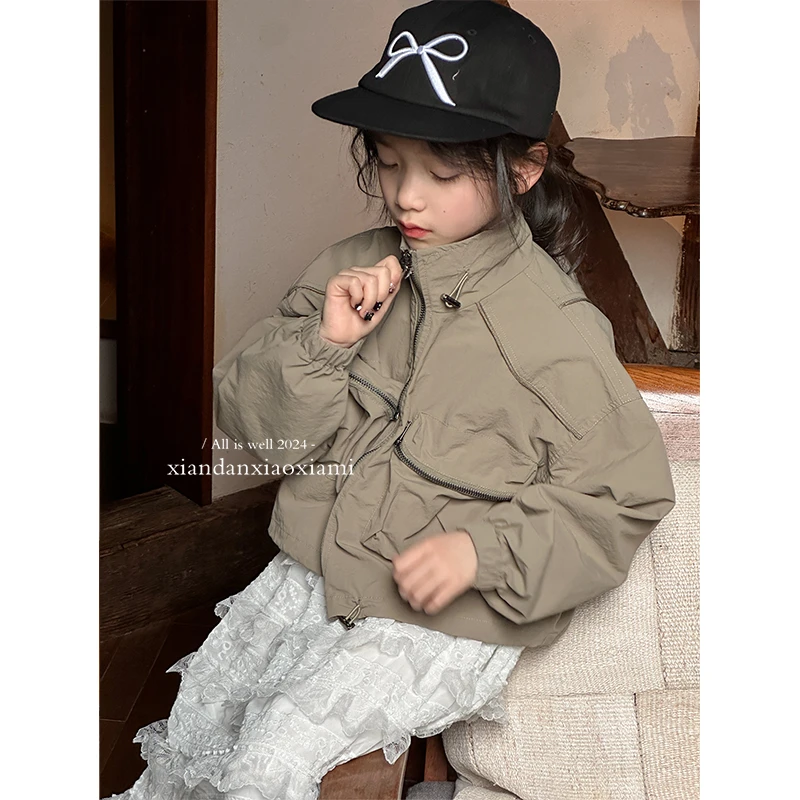 咸蛋小虾米童装2024年春装新款女童韩国洋气百搭立领休闲外套