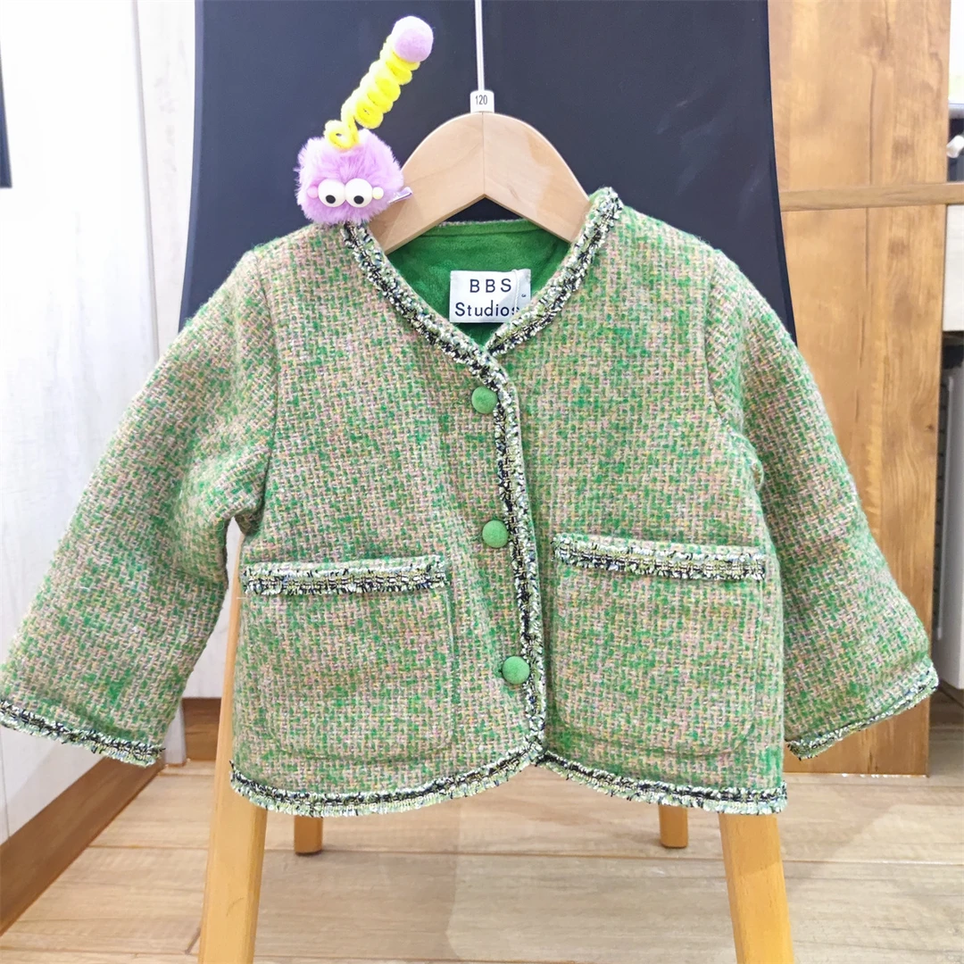 Elf&bbs童装宝宝可爱棉衣外套小香风保暖马甲儿童洋气绿色韩版