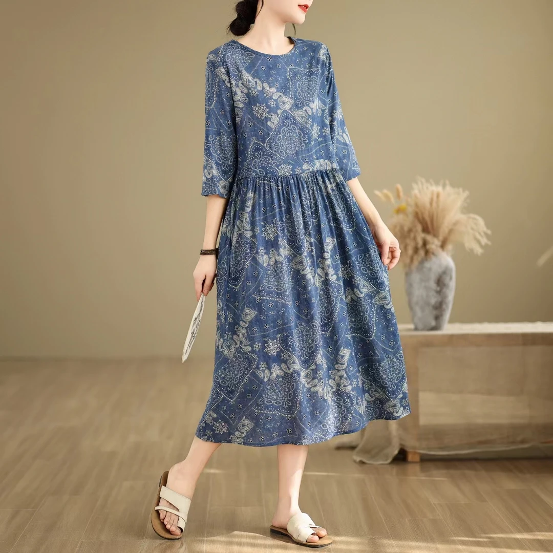 6869#印花气质碎花长裙连衣裙国风长款夏天裙子女装连衣裙