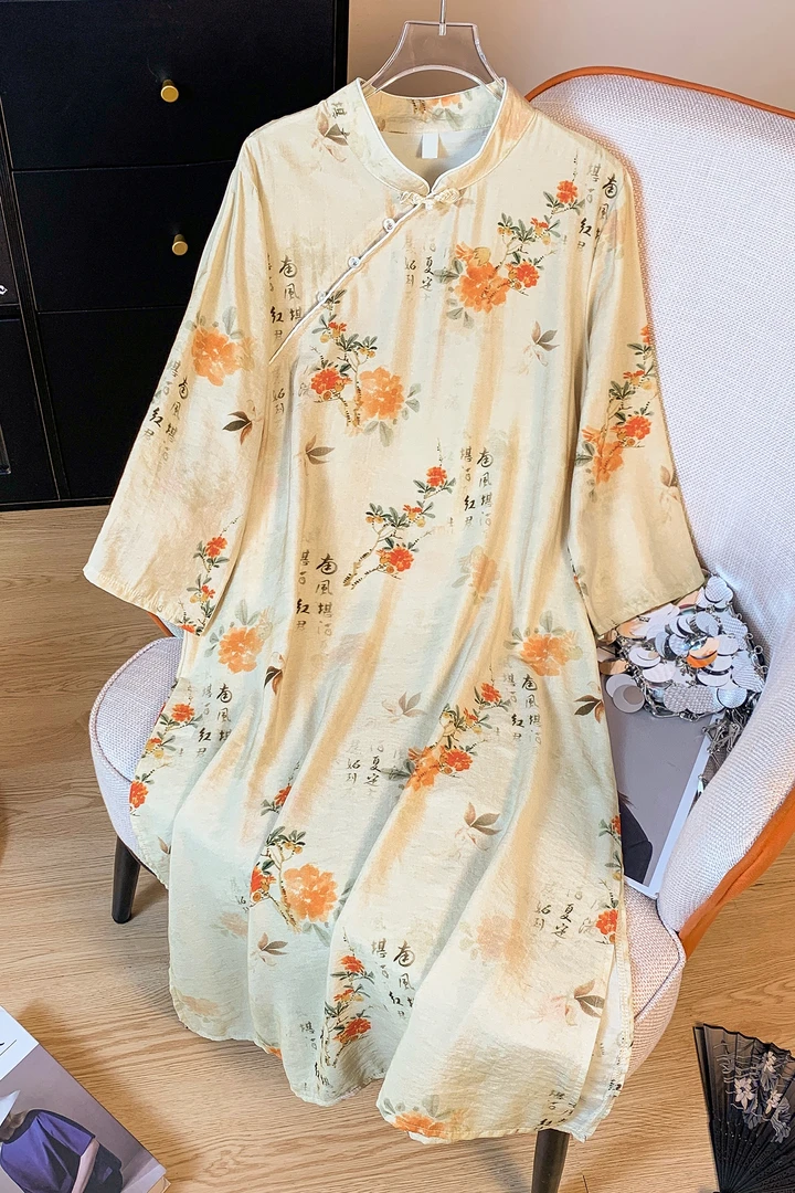 【南风满院堪消夏】 7268#立领盘扣印花旗袍夏季薄款温柔显瘦