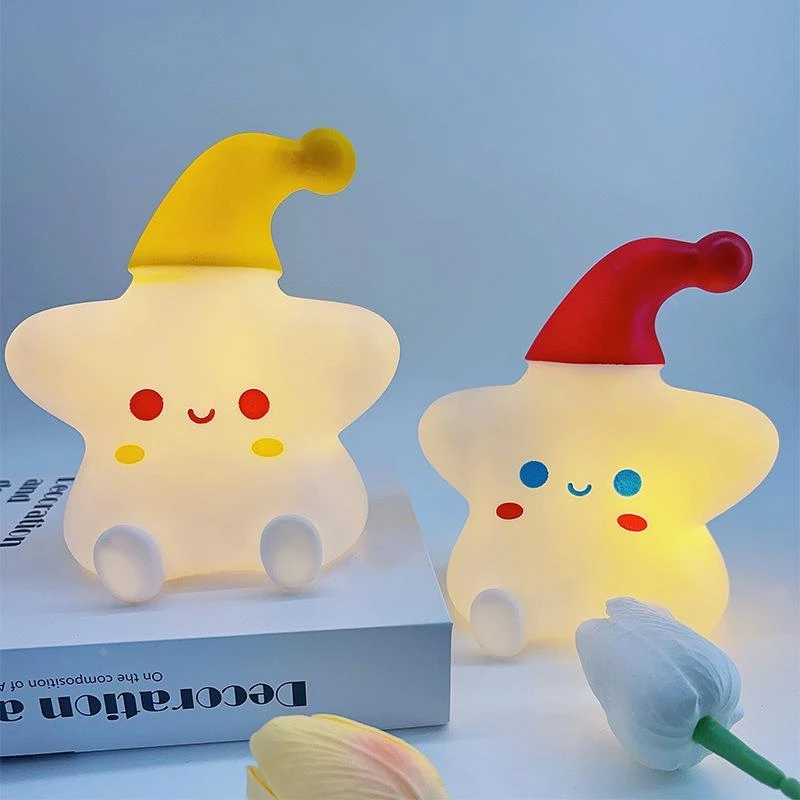 床头小夜灯萌趣护眼睡觉灯卧室睡眠灯电池款小红黄帽星星台灯