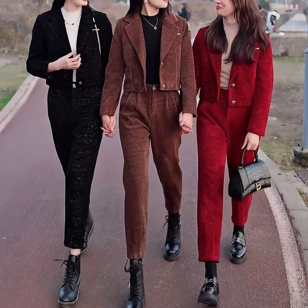 2024新款气质时尚修身韩版秋冬显瘦休闲洋气两件套套装