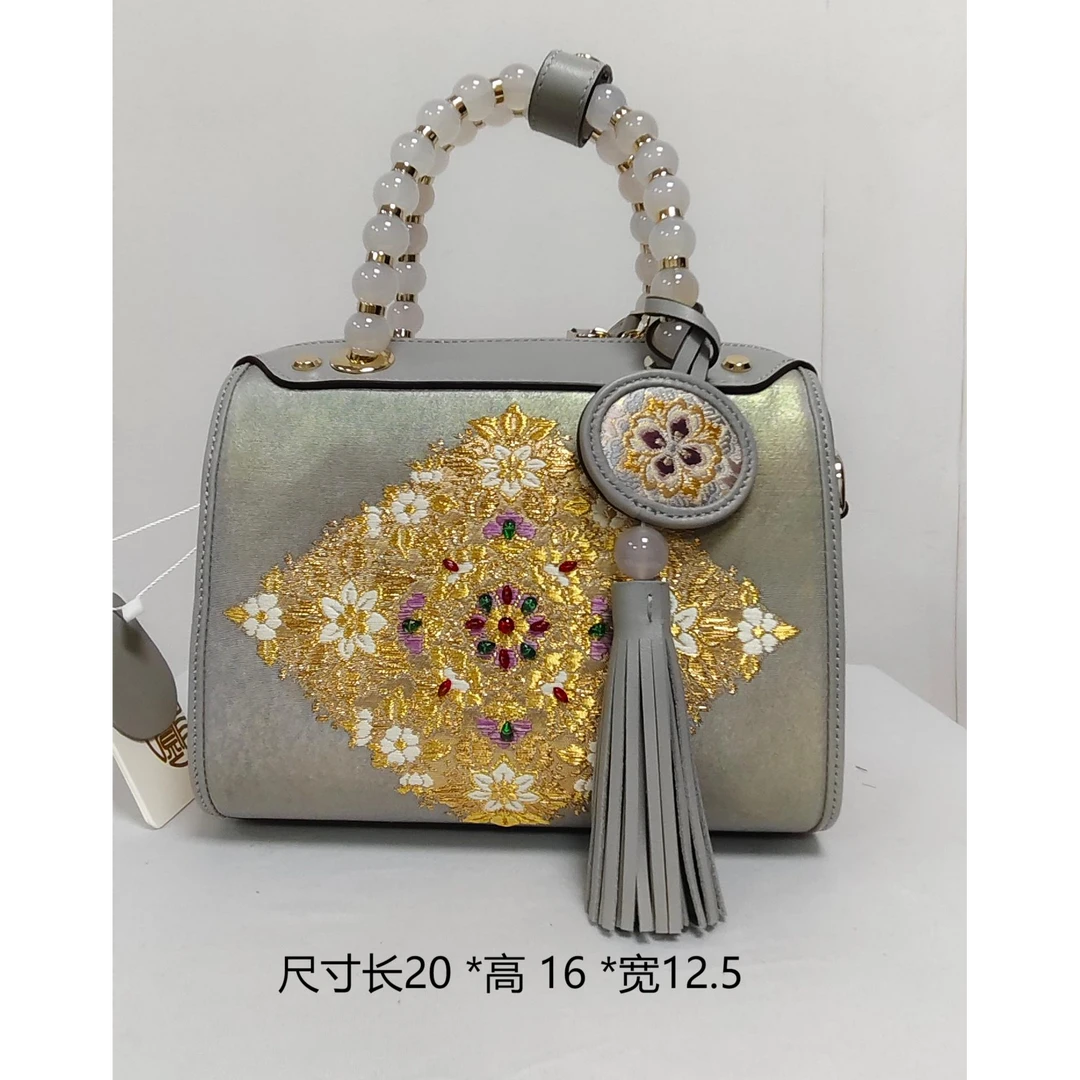 民族风唐锦缂丝工艺斜跨单肩小枕头包