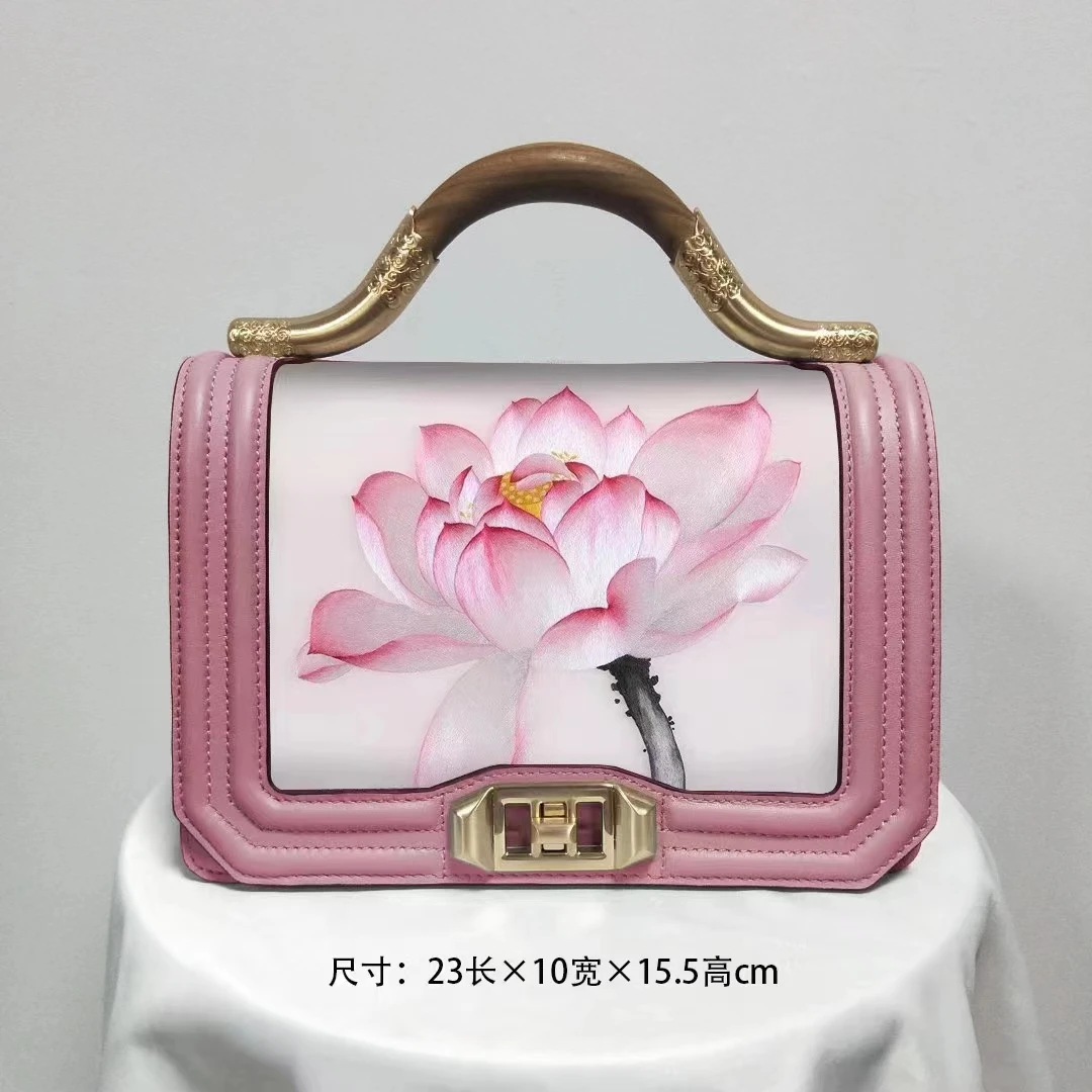 苏绣荷花民族风手提包
